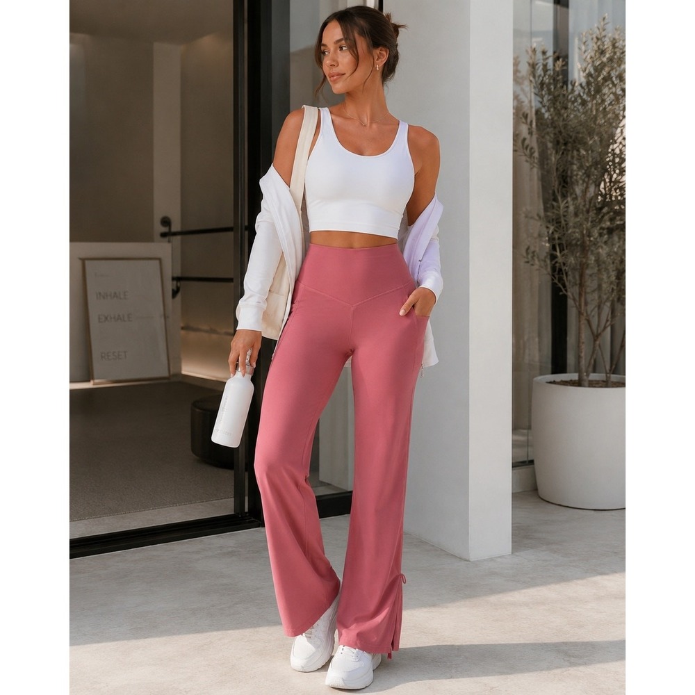 Halara Flare Leggings Womens XS Dusty Rose Pink Excellent Back Scrunch Pockets